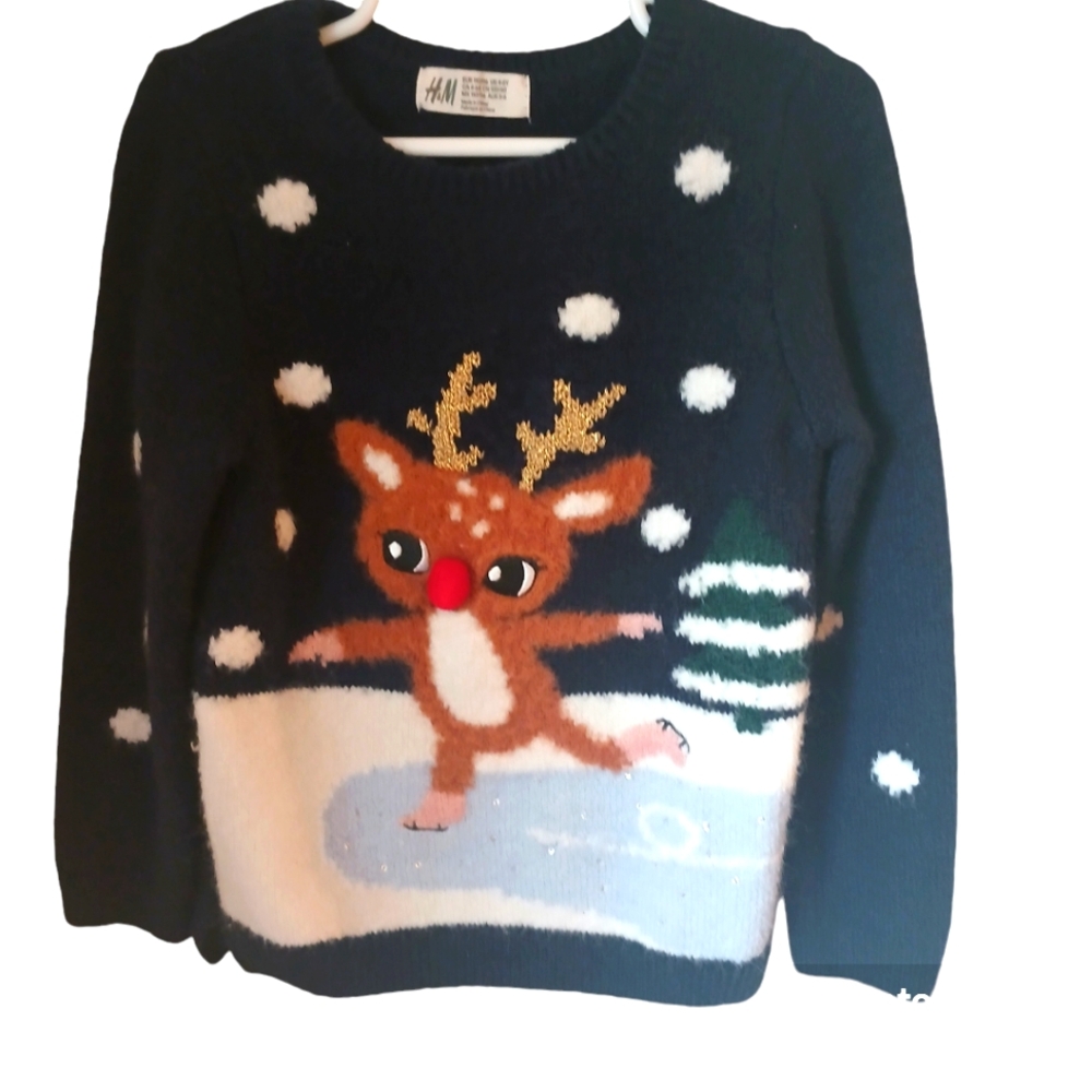 H&M Kid's Rudolph The Red Nose Reindeer Skating Sweater Size 4/6 Youth